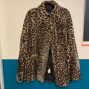Vintage Leopard Print Cape Coat Faux Fur